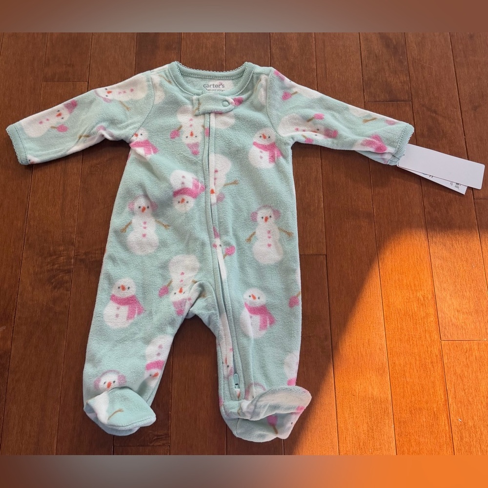 Carter's Mint Green Snowman Fleece Footed One-Piece